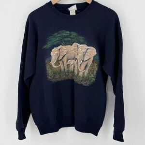 Vintage Lee Heavyweight Sweatshirt Elephant Print Paul Breeden Size Large Blue